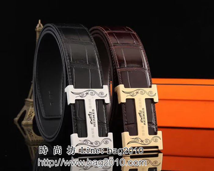 愛馬仕HERMES 海外代購最熱系列 頭層牛皮肚皮紋 高端男士皮帶 HHG1674